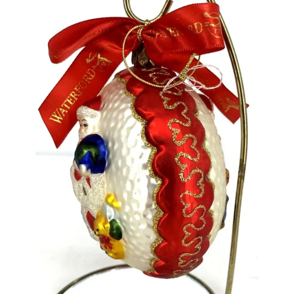 Waterford Christmas Ornament Santa Holding Globe Earth Toys Blown Glass 4